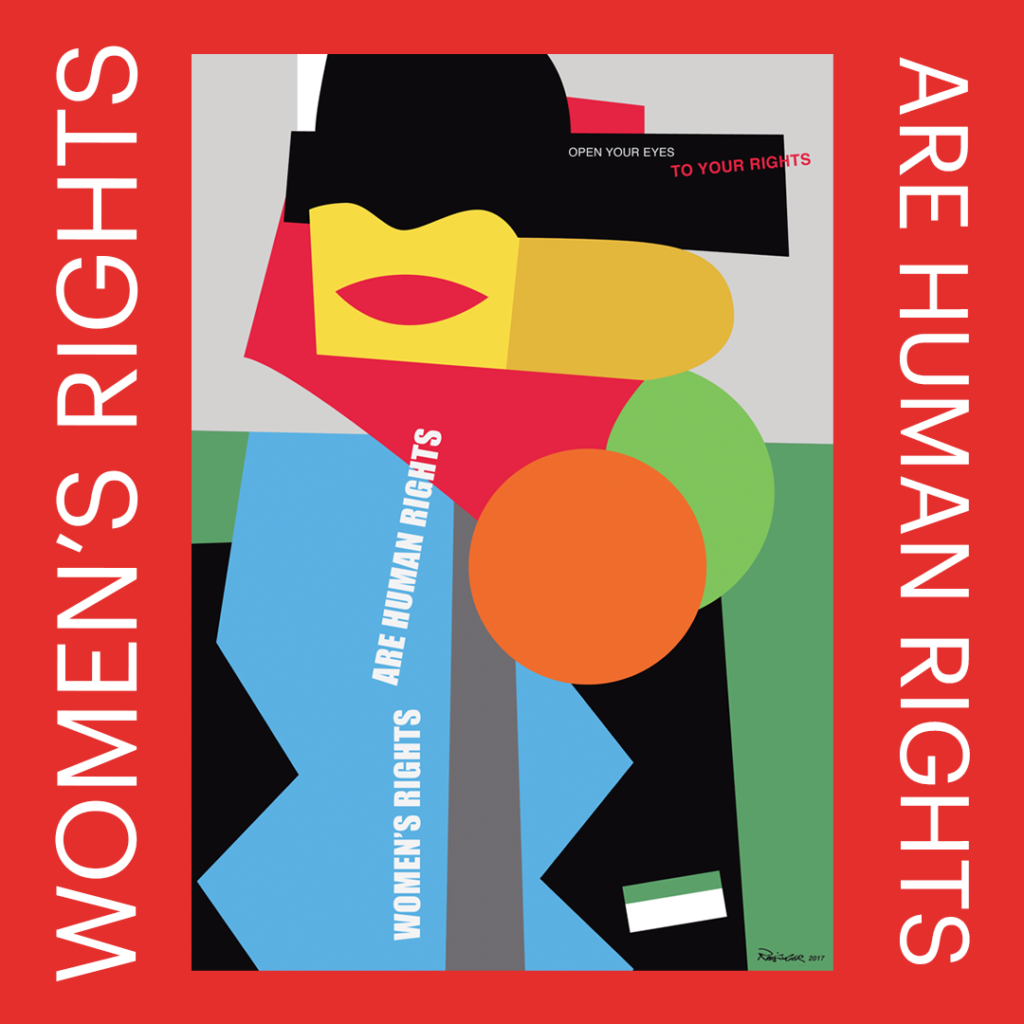 colorful abstract poster with words "Women's Rights are Human Rights"